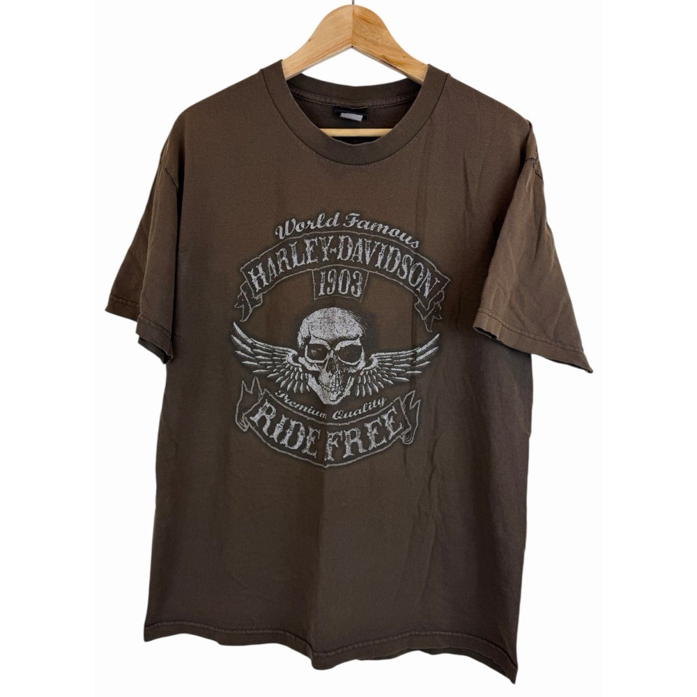 Vintage Harley-Davidson Ride Free 1903 Men's T-Shirt L Visalia California Brown